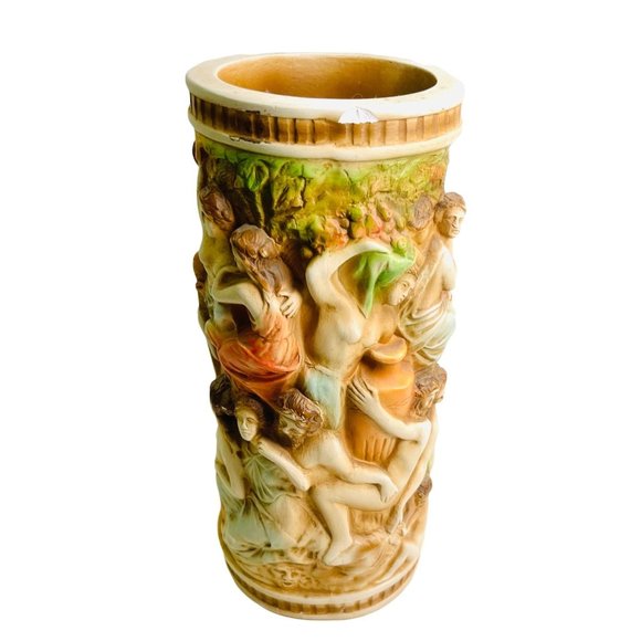 Vintage Roman Bath Garden Chalk Ware Vase 11" x 4.5" - Picture 4 of 9